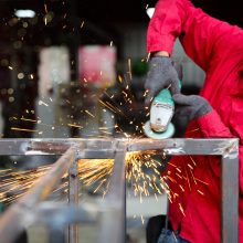 worker Metal shop welding girding in progress